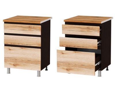 Кухонный шкаф нижний с 3 ящиками 600 Плейона (венге/дуб делано) Кухонный шкаф нижний с 3 ящиками 600 Плейона (венге/дуб делано)