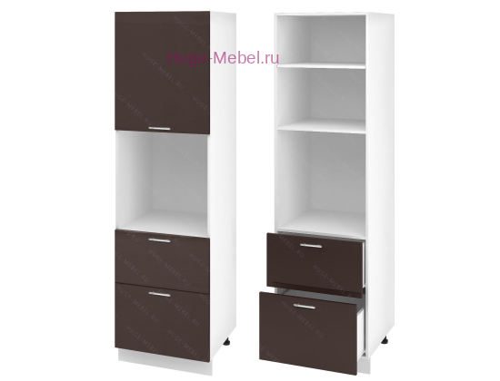 Пенал кухонный с нишей и ящиками 600 Ксения (шоколад)