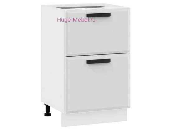 Нижний шкаф кухонный с двумя ящиками 500 Призма (белый супермат)
