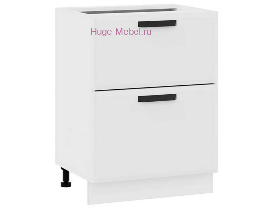 Нижний шкаф кухонный с двумя ящиками 600 Призма (белый супермат)