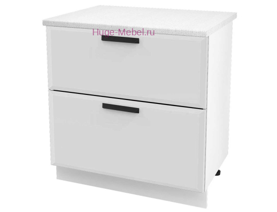 Нижний шкаф кухонный с двумя ящиками 800 Призма (белый супермат)