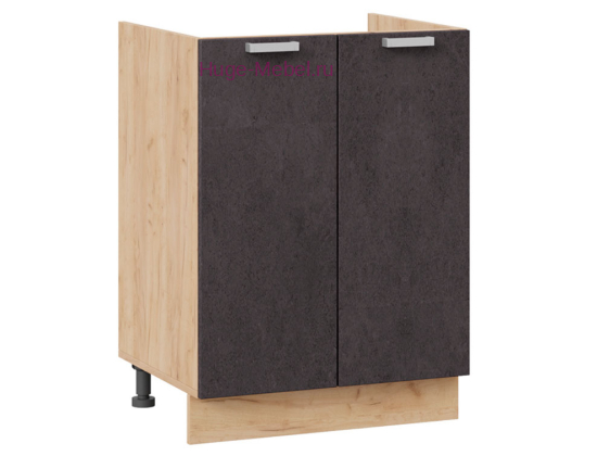Кухонный шкаф под мойку 600 Бетон (бетон чёрный) корпус крафт