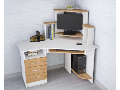 Угловой компьютерный стол "Грета-7 белый/крафт"