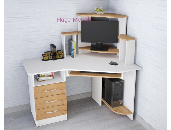 Угловой компьютерный стол "Грета-7 белый/крафт"