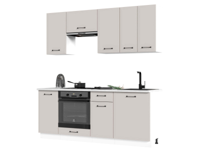 Кухня 2 метра "Индира" лофт дюна/корпус белый +столешница мрамор лацио