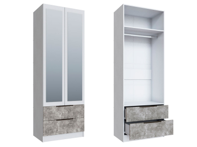 Шкаф 80 см с 2 ящиками и зеркалом "Мадрид" ателье +белый Шкаф 80 см с 2 ящиками и зеркалом "Мадрид" ателье +белый