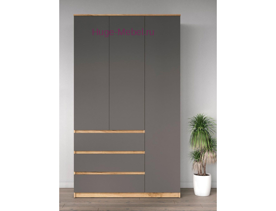 Шкаф 3-х створчатый с ящиками "Хелен ШК 06" серый +дуб крафт