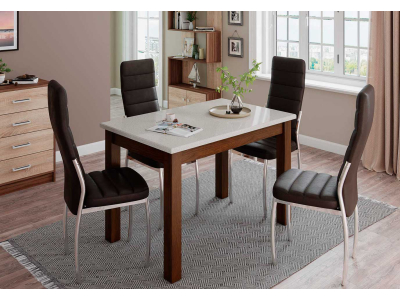 Стол обеденный "Бостон-1" орех/белый гранит Стол обеденный "Бостон-1" орех/белый гранит