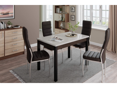 Стол обеденный "Бостон-2" металл черный/белый гранит Стол обеденный "Бостон-2" металл черный/белый гранит